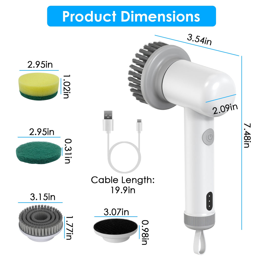 Scrubly™ Electric Dish Scrubber – Ditch the Dirty  Sponge for Good | Cordless, Rechargeable, 4 Brush  Heads | IPX6 Waterproof Kitchen Cleaning Brush