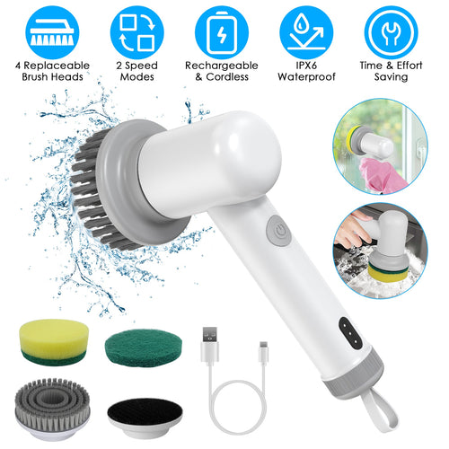 Scrubly™ Electric Dish Scrubber – Ditch the Dirty  Sponge for Good | Cordless, Rechargeable, 4 Brush  Heads | IPX6 Waterproof Kitchen Cleaning Brush